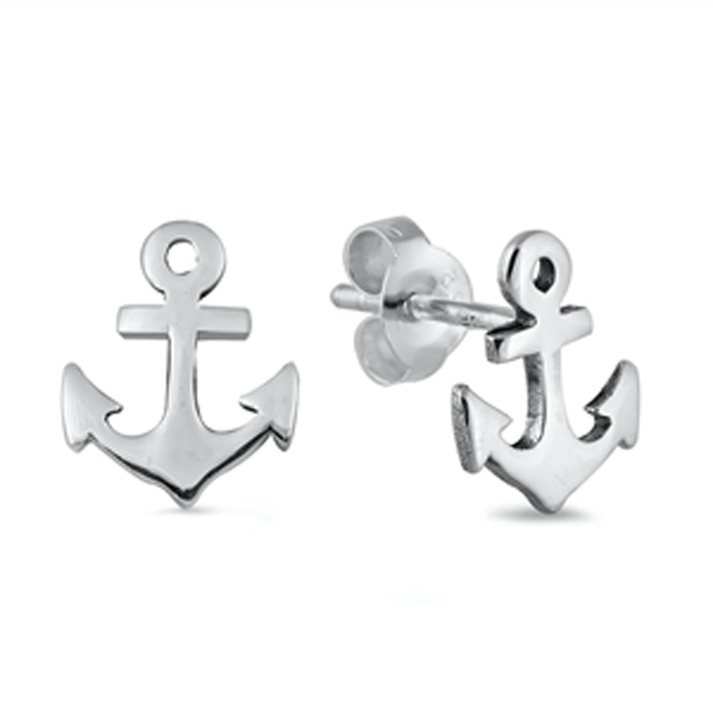 Small Faith Anchor Stud Earrings in Sterling Silver