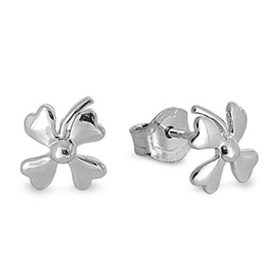 Four Leaf Heart Clover Stud Earrings in Sterling Silver