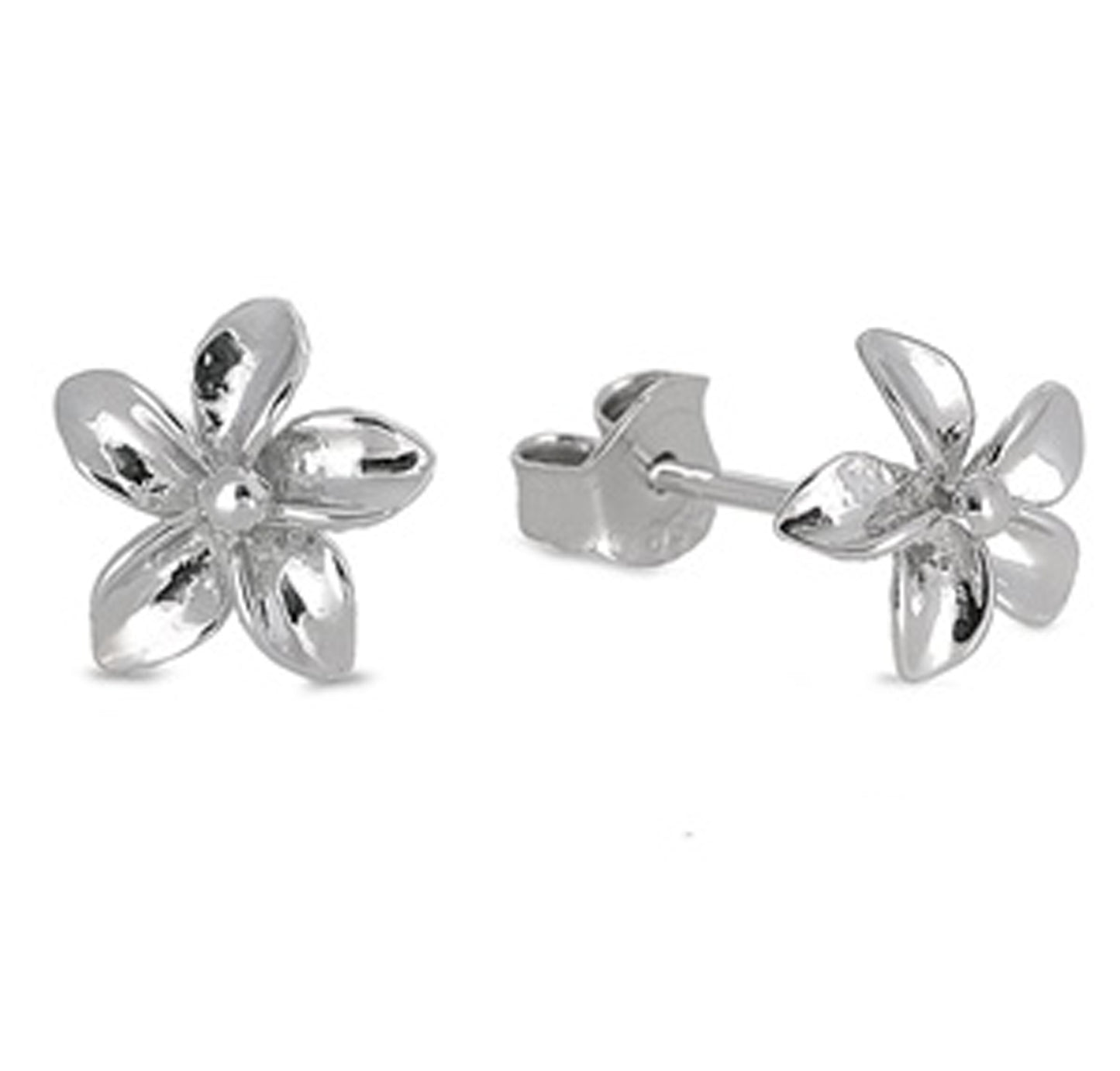 Plumeria Flower Stud Earrings for Teens in Sterling Silver