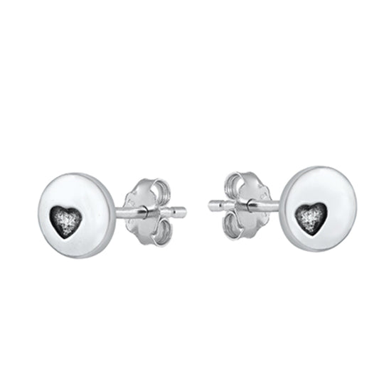 Tiny Heart Minimalist Round Stud Earrings in Sterling Silver