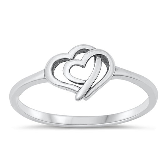 Intertwined Heart Duo Ring in Sterling Silver