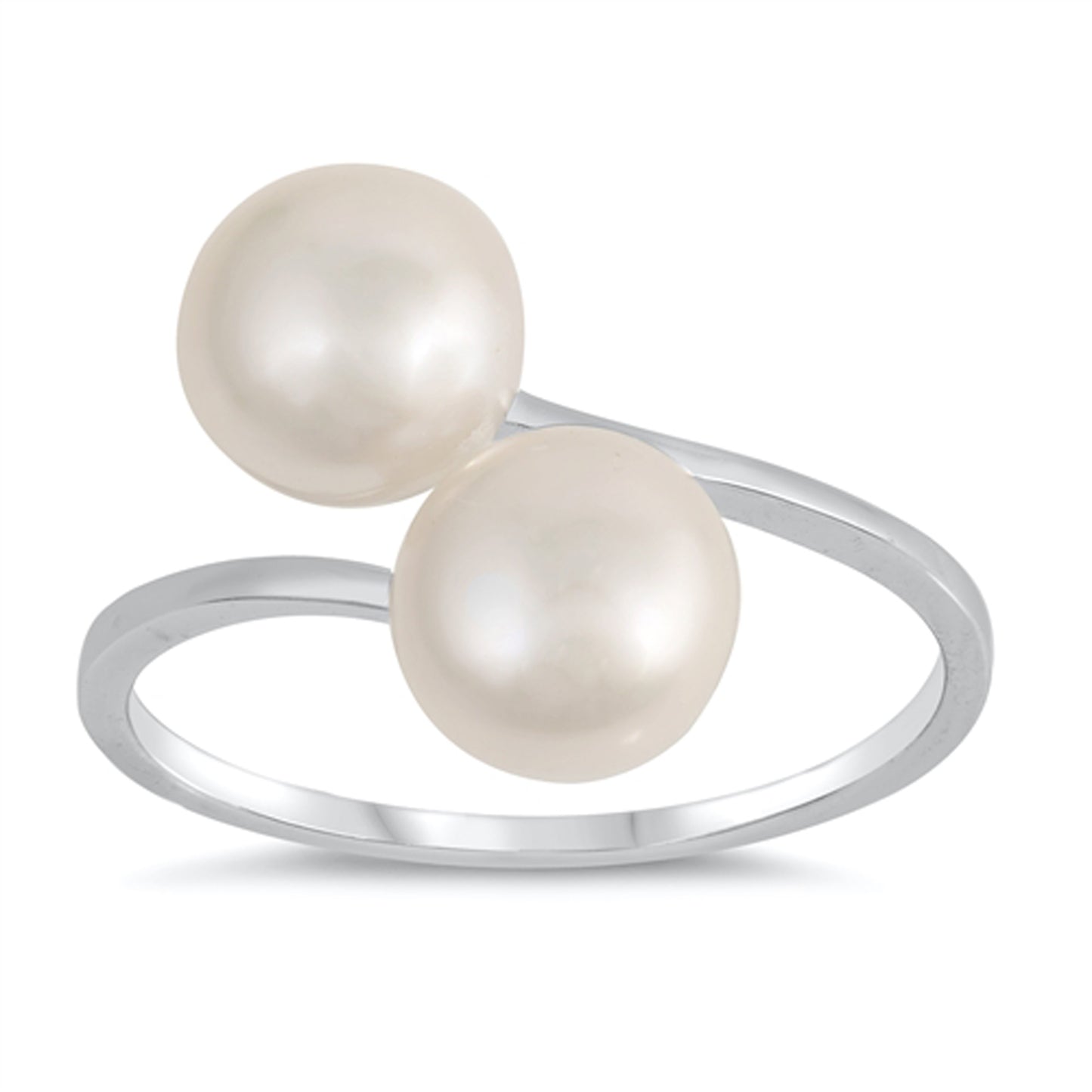 Simulated Pearl Bypass Ring in Sterling Silver