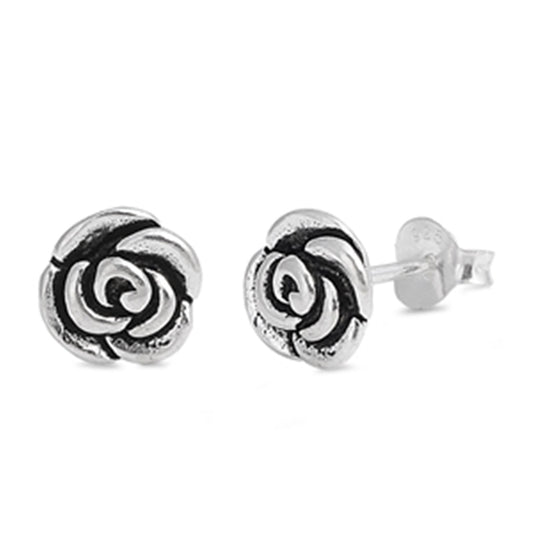 Small Rose Bud Stud Earrings in Sterling Silver