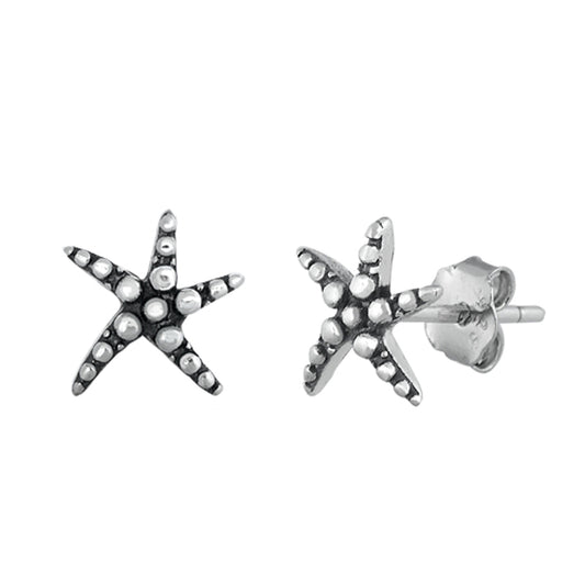 Textured Starfish Stud Earrings in Sterling Silver