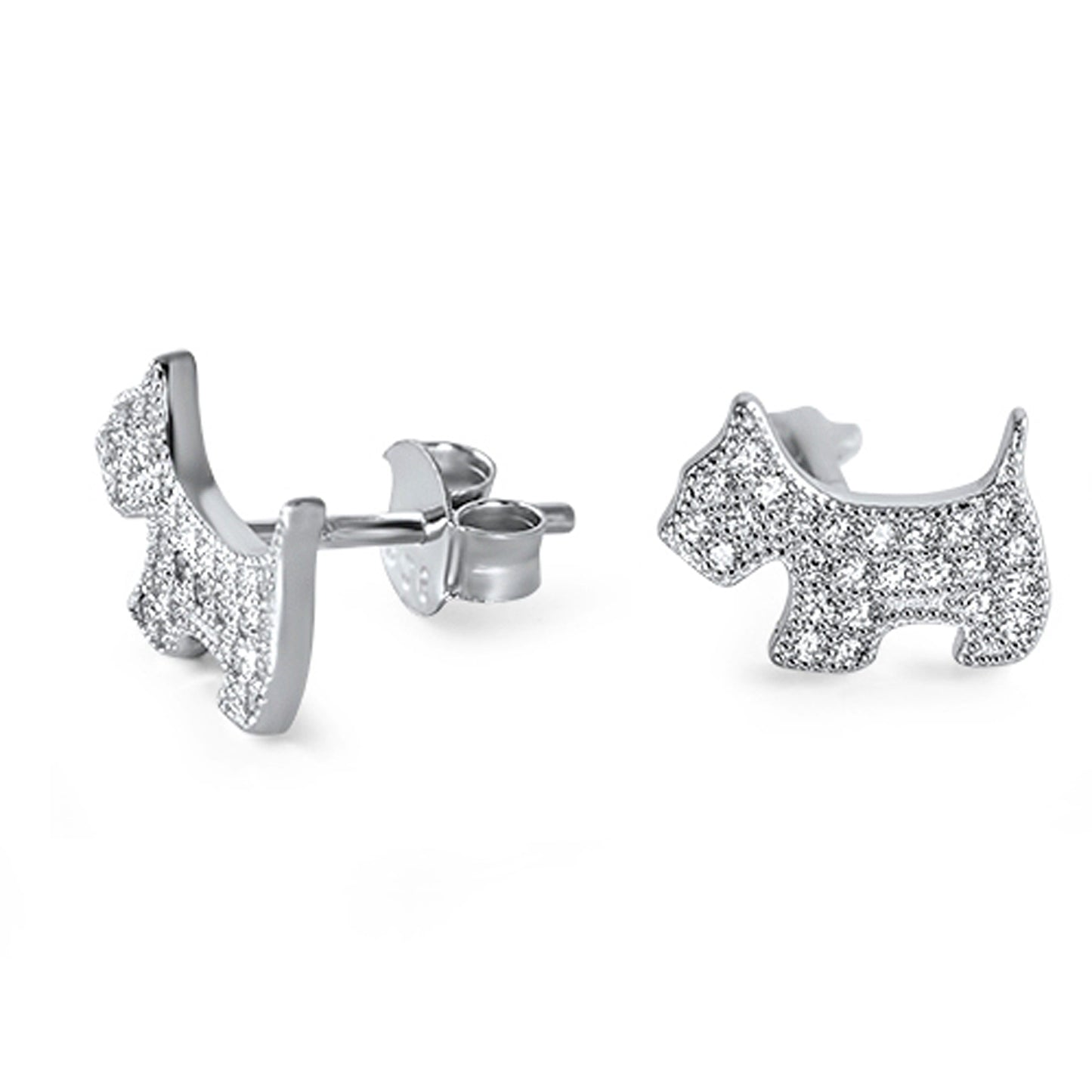 Dog Lover Cubic Zirconia Accent Stud Earrings in Sterling Silver