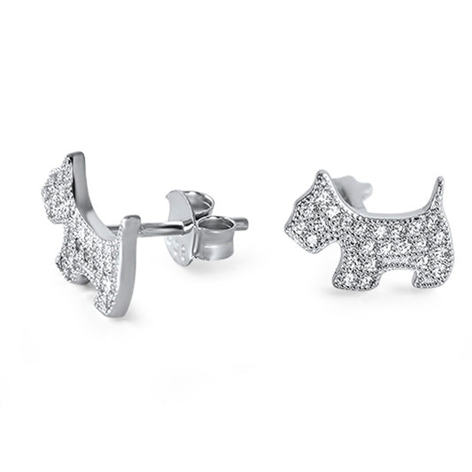 Dog Lover Cubic Zirconia Accent Stud Earrings in Sterling Silver