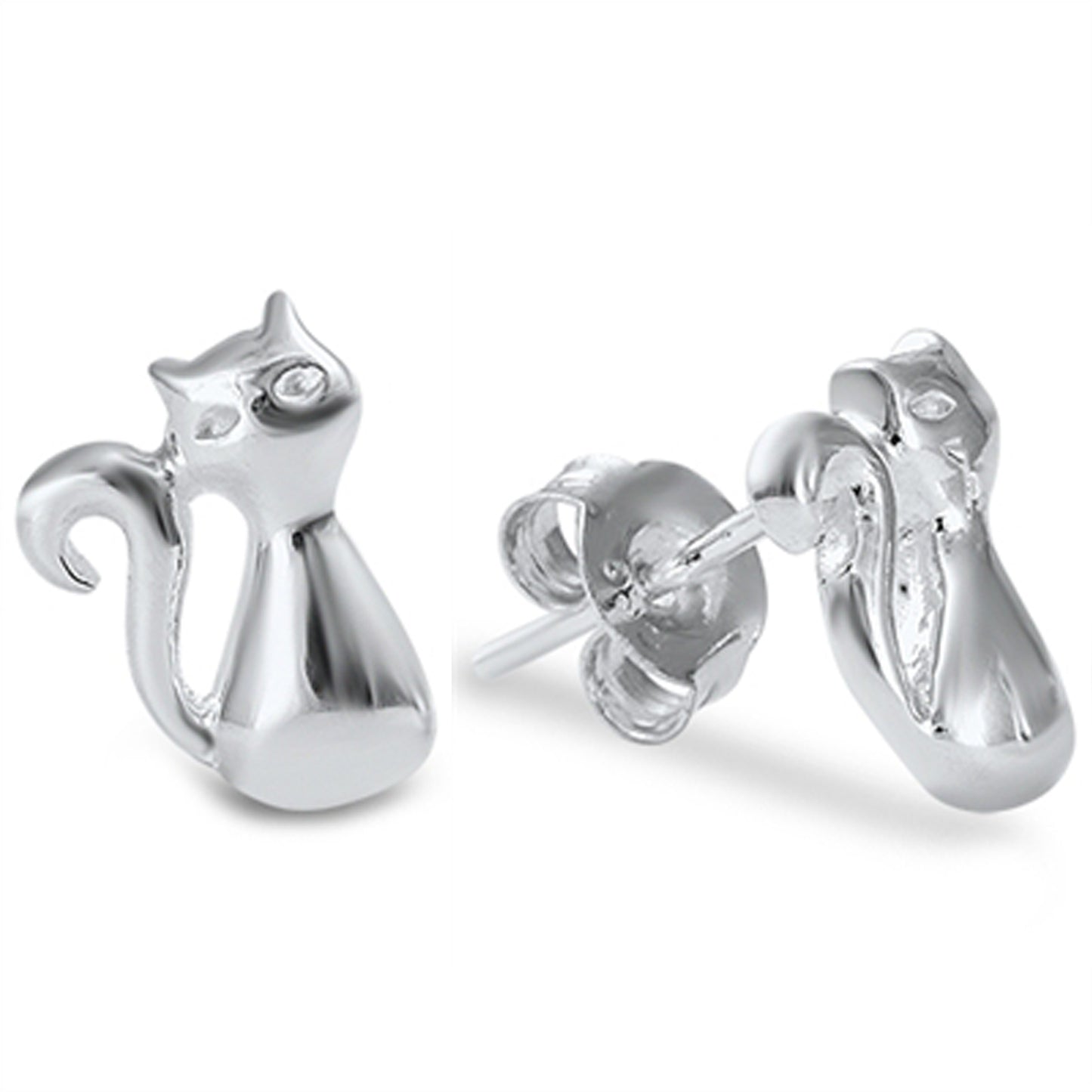 Cat Lover Stud Earrings in Sterling Silver