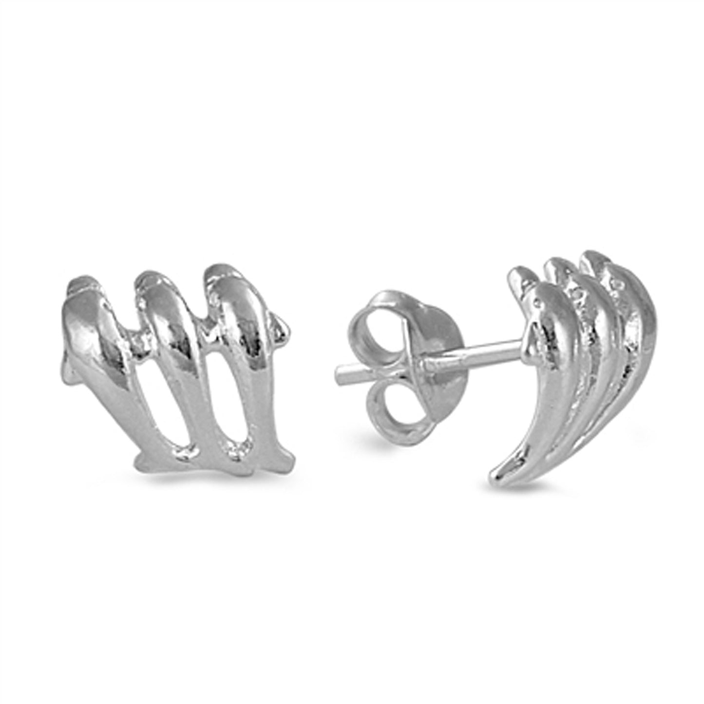 Three Dolphins Stud Earrings in Sterling Silver