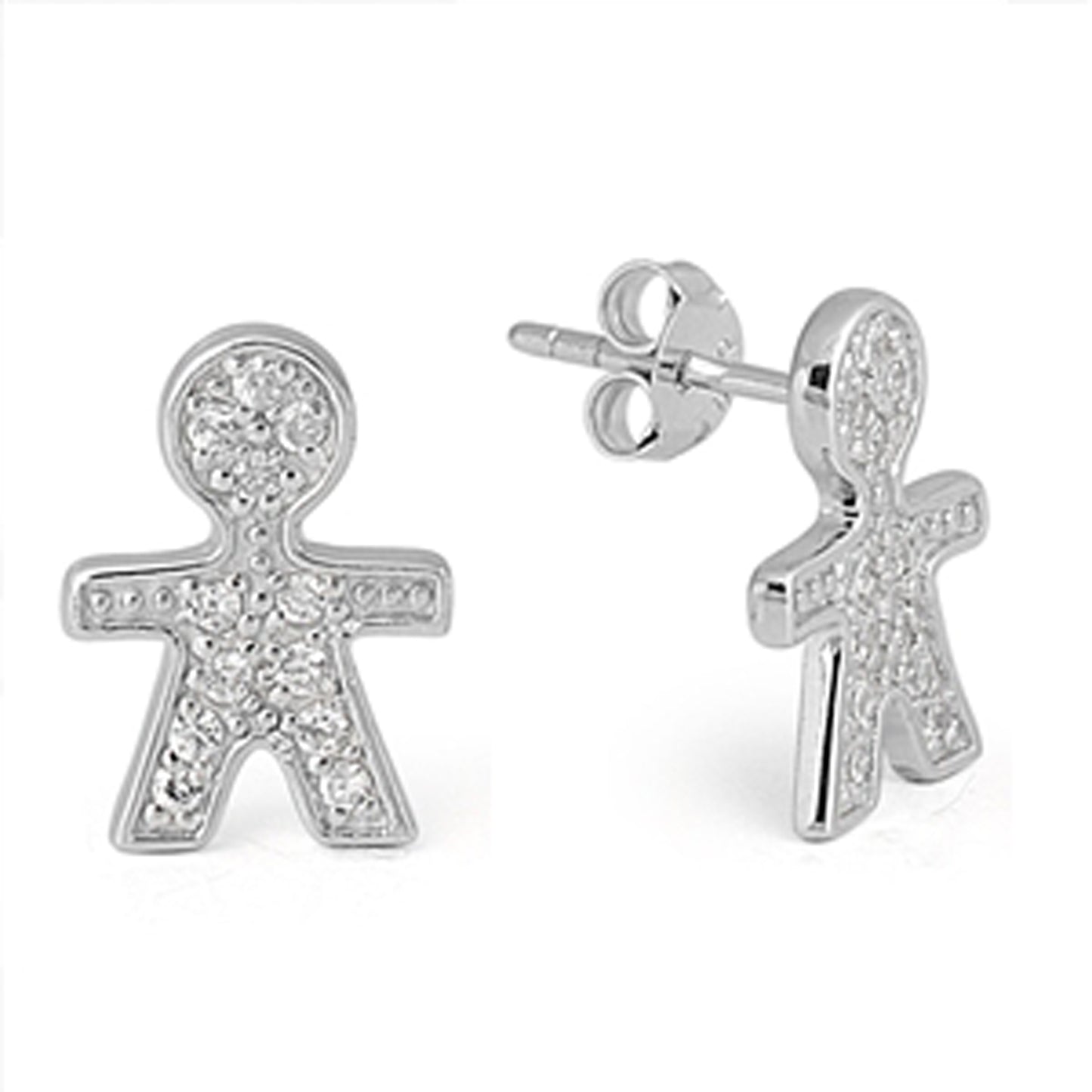 Cubic Zirconia Boy Stud Earrings in Sterling Silver