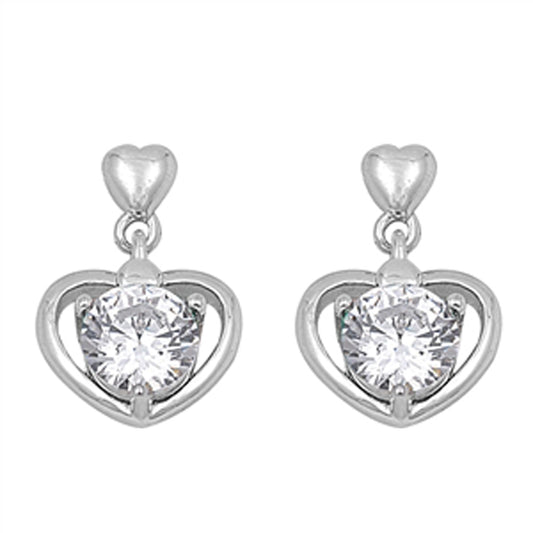 Round-cut Cubic Zirconia Heart Dangle Earrings in Sterling Silver