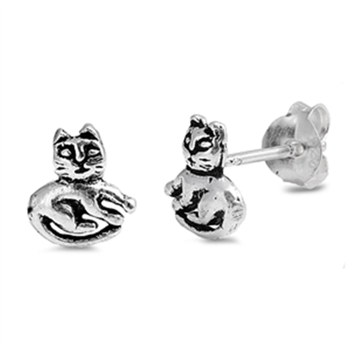 Small Feline Stud Earrings in Sterling Silver