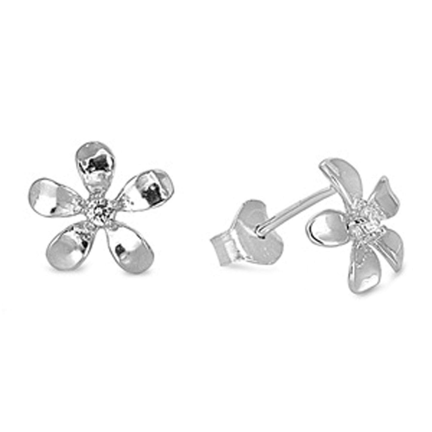 Small Plumeria Flower Stud Earrings in Sterling Silver