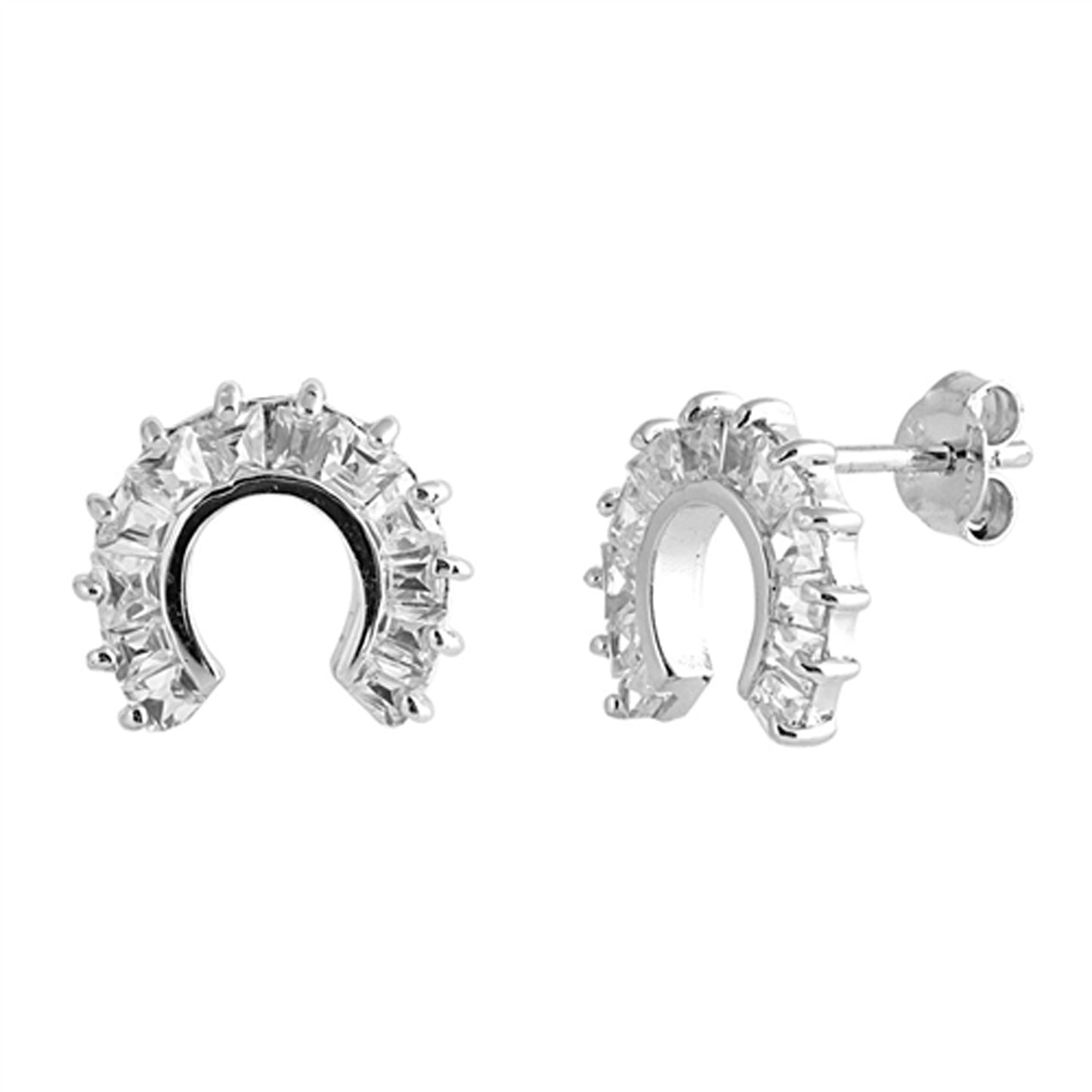 Cubic Zirconia Horseshoe Stud Earrings in Sterling Silver