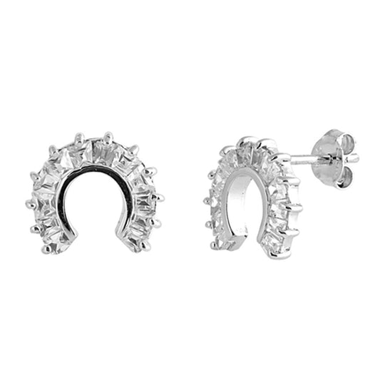 Cubic Zirconia Horseshoe Stud Earrings in Sterling Silver