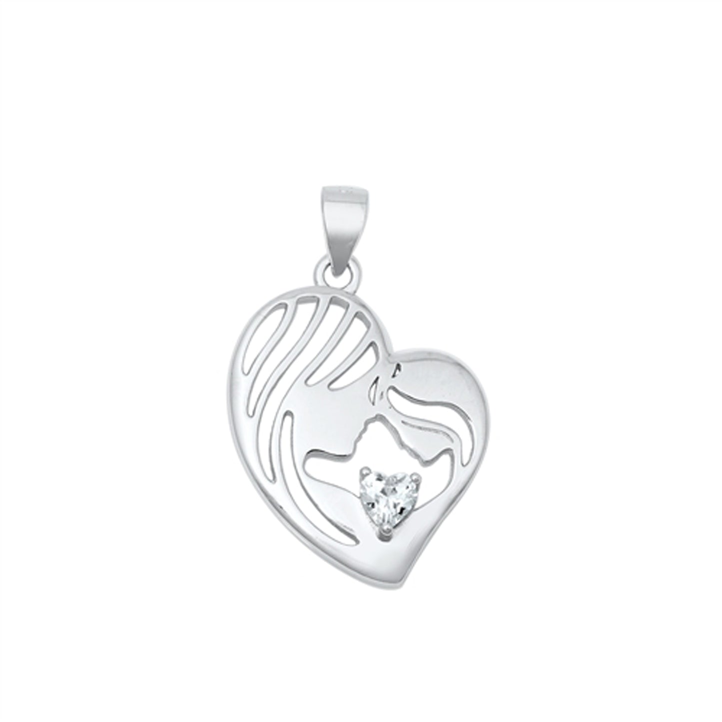 Mother & Daughter Heart Pendant in Sterling Silver