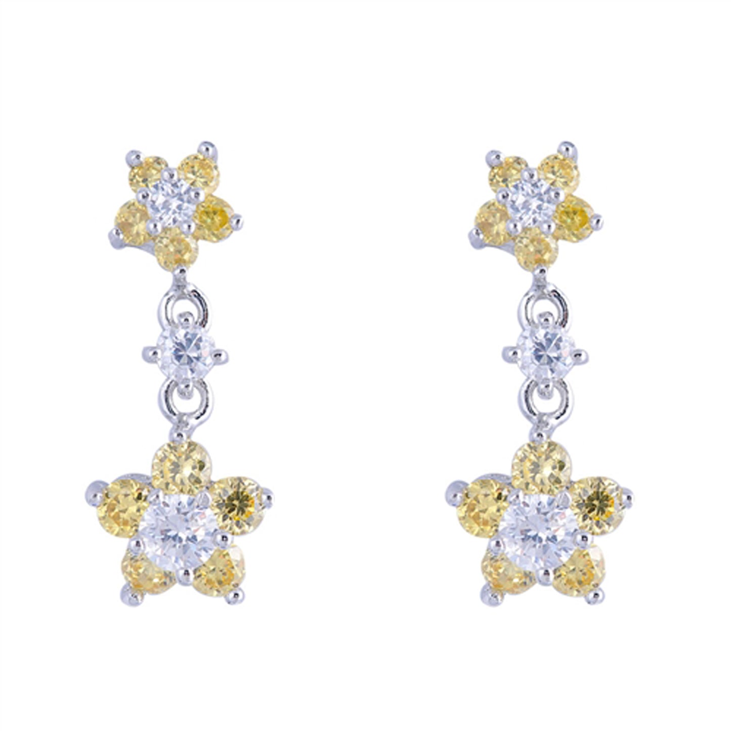 Yellow Cubic Zirconia Stars Dangle Earrings in Sterling Silver