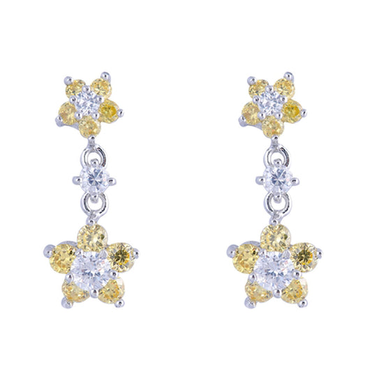 Yellow Cubic Zirconia Stars Dangle Earrings in Sterling Silver