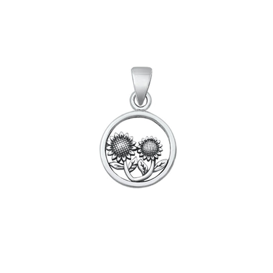 Sunflowers Round Pendant in Sterling Silver