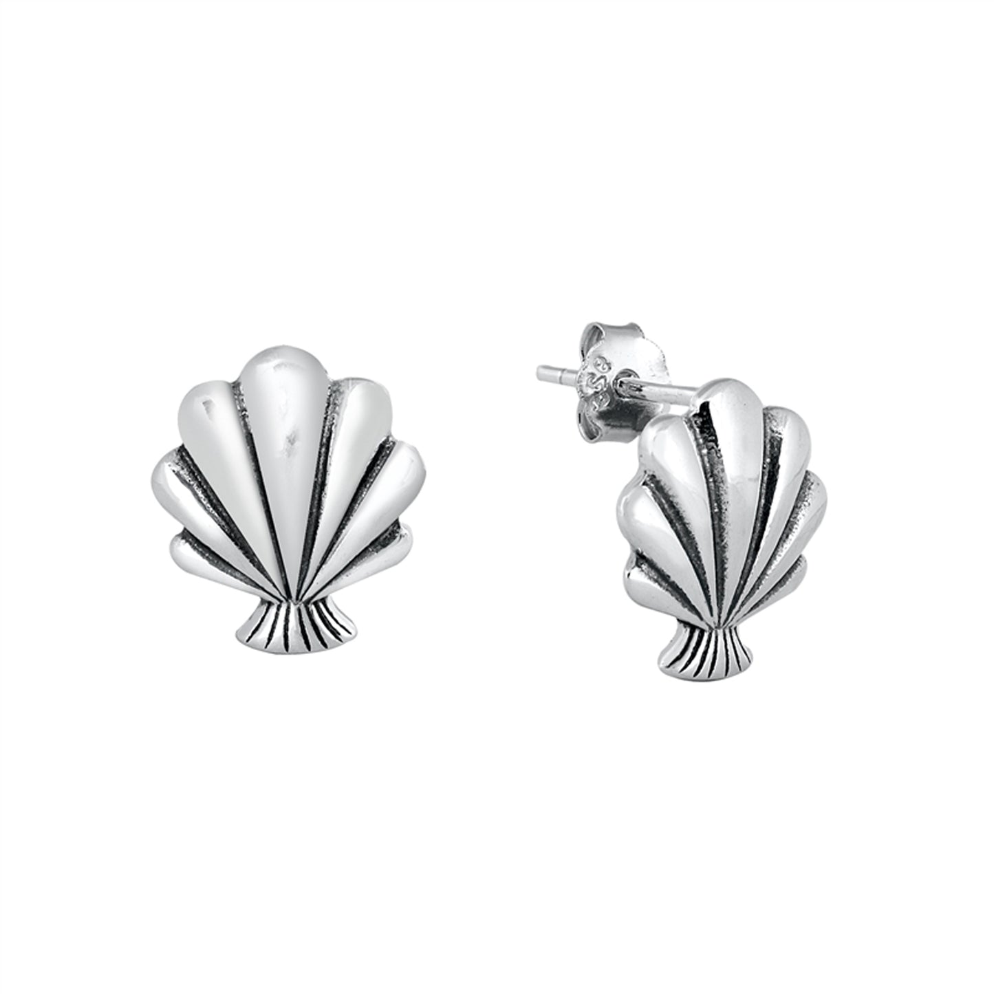 Whimsical Seashell Stud Earrings in Sterling Silver