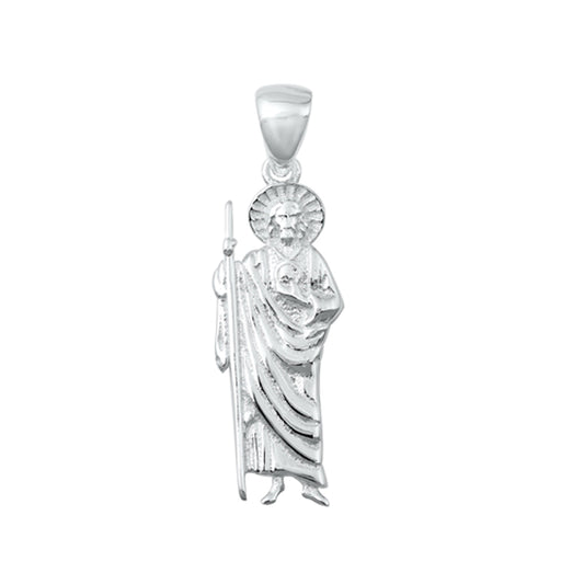 Jesus the Good Shepherd Pendant in Sterling Silver