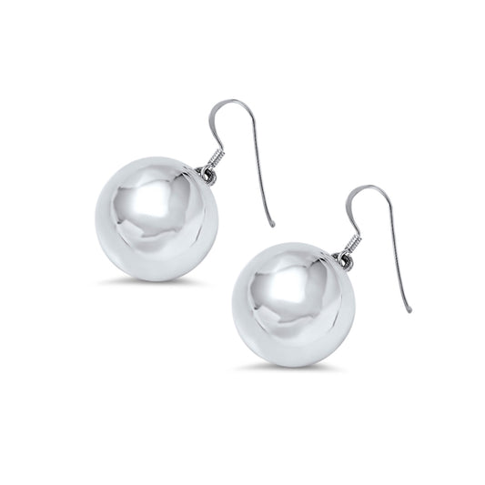 Classic Polished Ball Hook Dangle Earrings in Sterling Silver