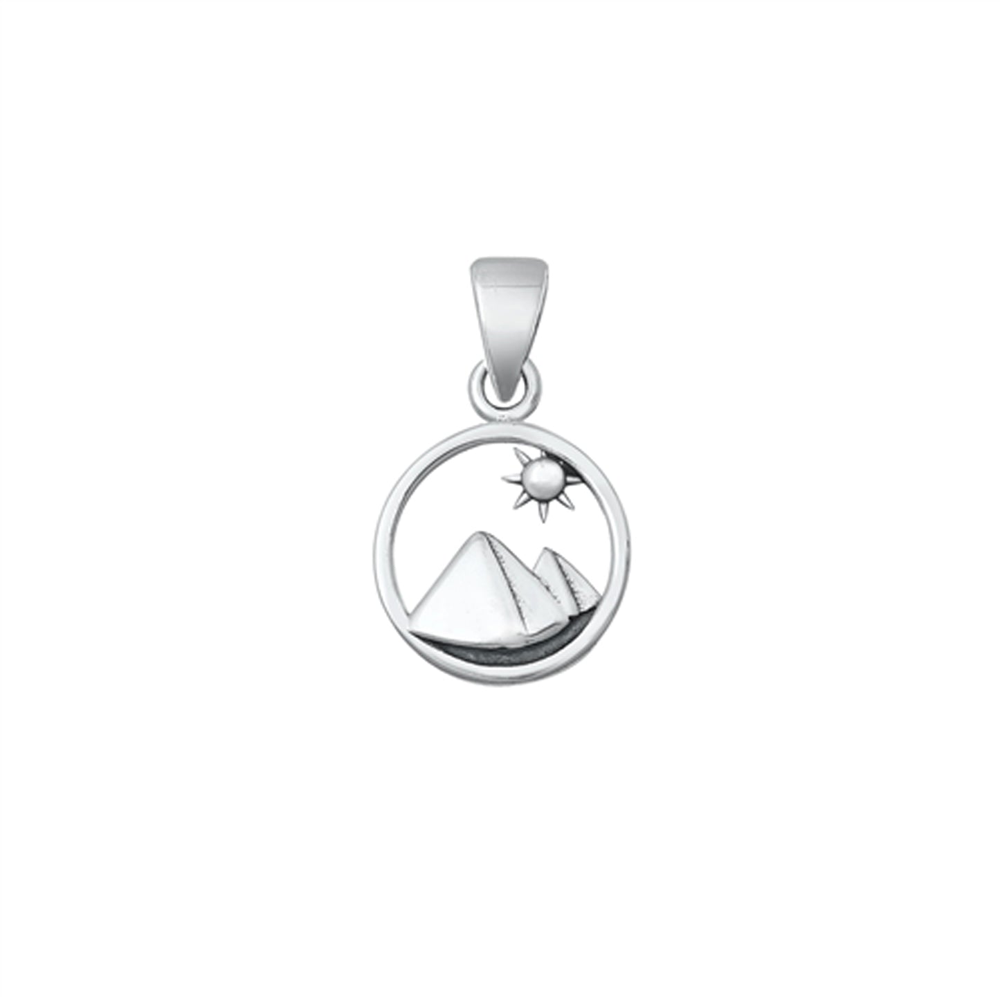 Mountains & Sun Round Pendant in Sterling Silver