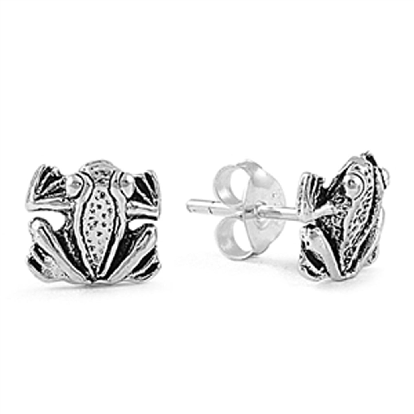 Frog Stud Earrings in Sterling Silver