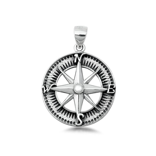 Detailed Compass Pendant in Sterling Silver