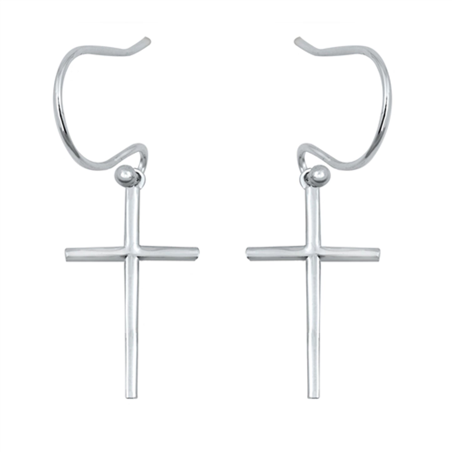 Slender Cross Dangle Earrings in Sterling Silver