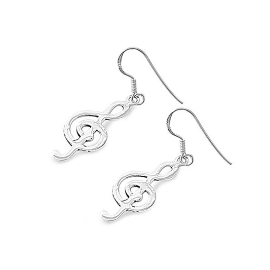 G-Clef Music Note Hook Dangle Earrings in Sterling Silver