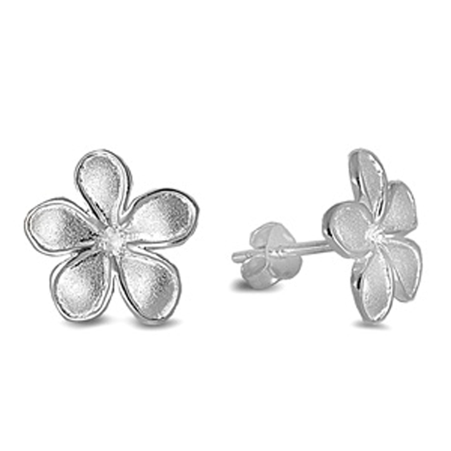 Hawaiian Plumeria Stud Earrings in Sterling Silver