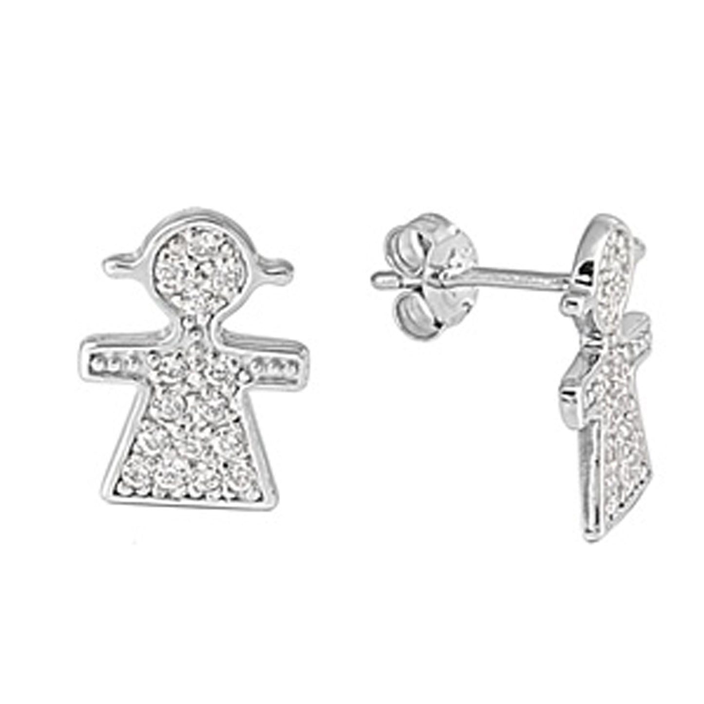 Cubic Zirconia Girl Stud Earrings in Sterling Silver