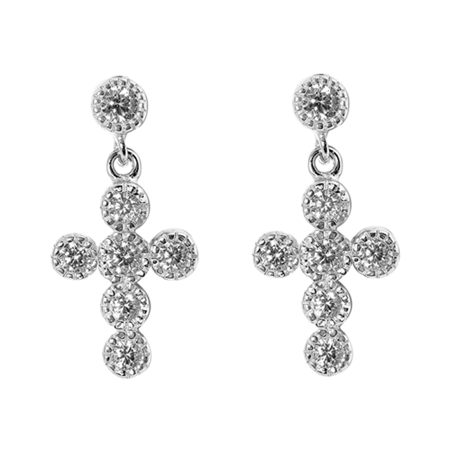 Micropave Cubic Zirconia Cross Dangle Earrings in Sterling Silver