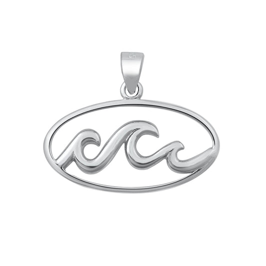 Ocean's Wave Oval Pendant in Sterling Silver