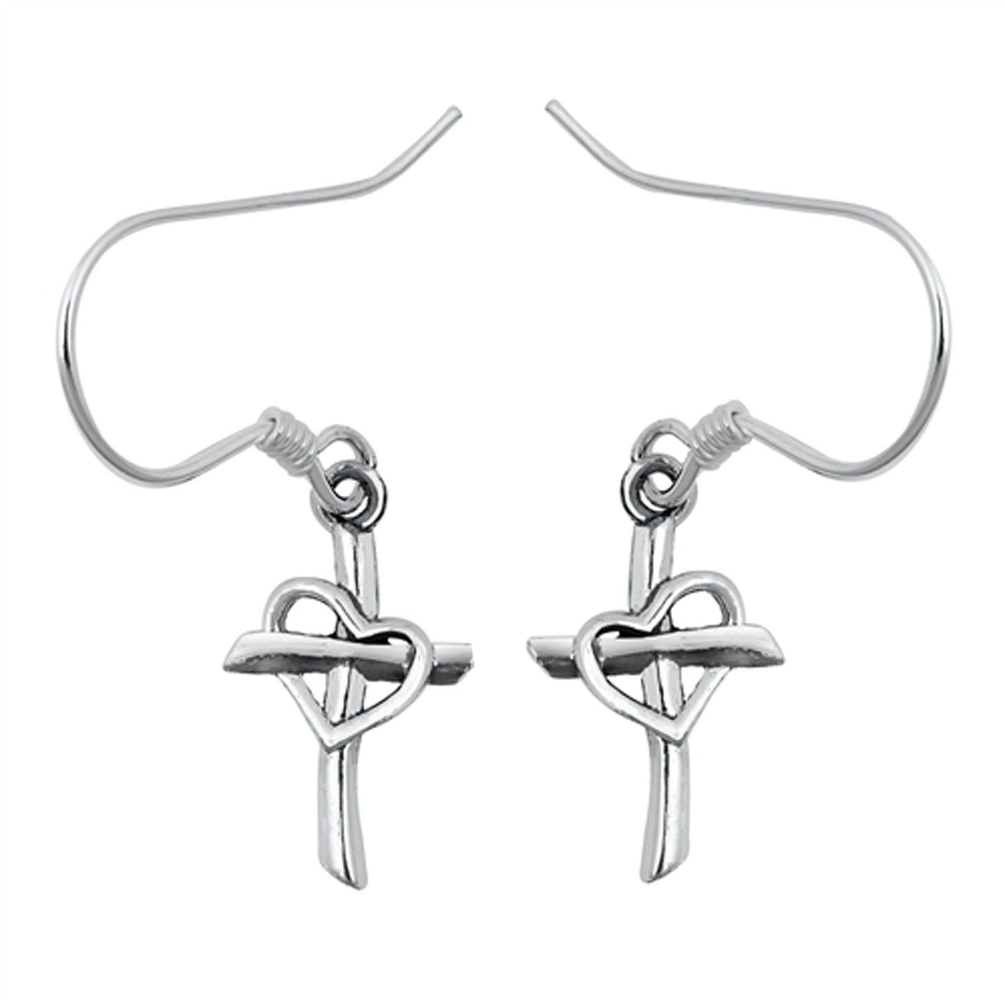 Unconditional Love Cross Dangle Earrings in Sterling Silver