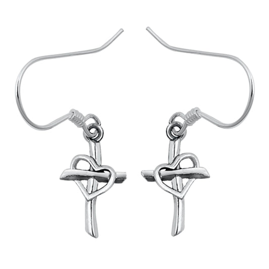 Unconditional Love Cross Dangle Earrings in Sterling Silver