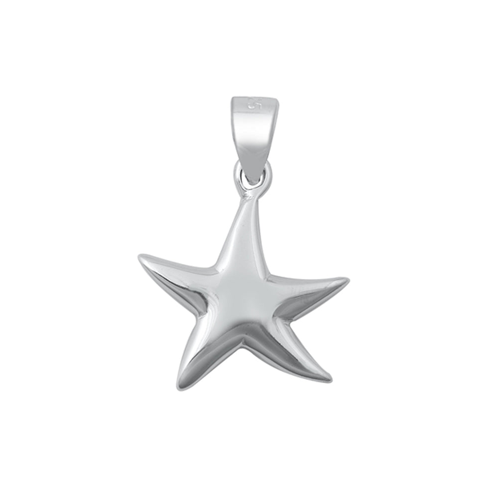 Small Plain Starfish Pendant Polish Finish in Sterling Silver