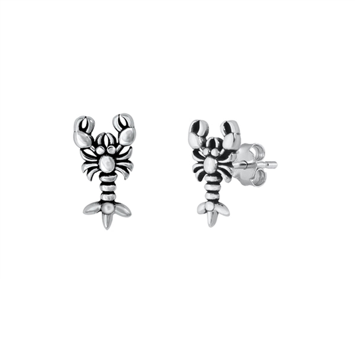 Lobster Stud Earrings in Sterling Silver