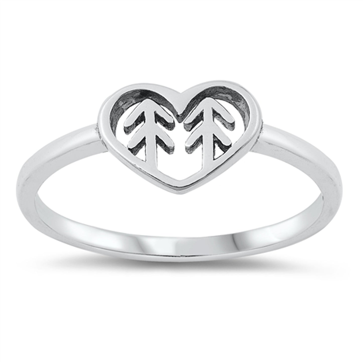 Pine Trees Heart Ring in Sterling Silver