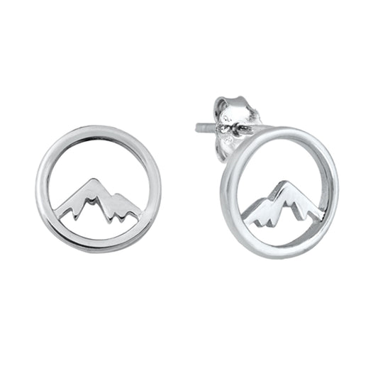 Mountain Peak Circle Stud Earrings in Sterling Silver