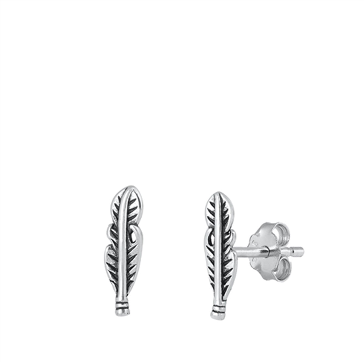 Small Feather Stud Earrings in Sterling Silver