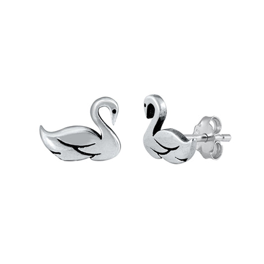 Beautiful Swan Bird Stud Earrings in Sterling Silver