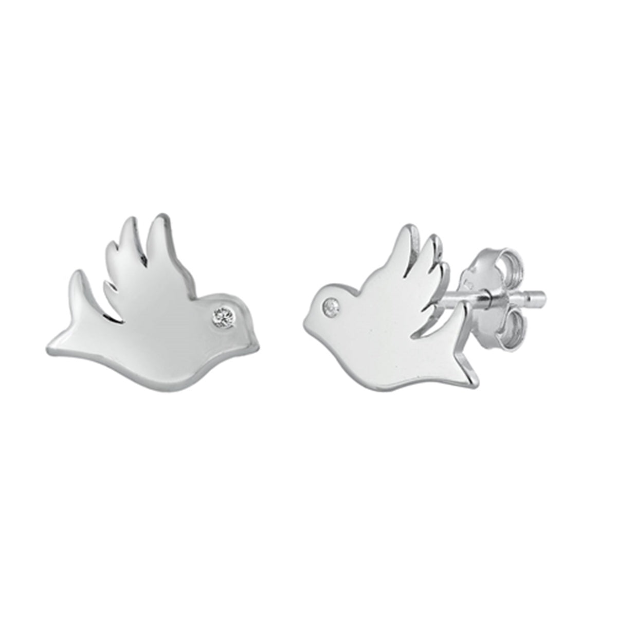 Spirit Dove Cubic Zirconia Stud Earrings in Sterling Silver