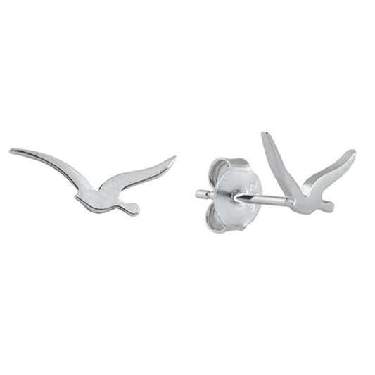 Flying Seagull Minimalist Stud Earrings in Sterling Silver