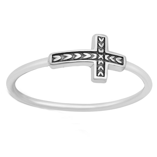 Antique Sideway Cross Wheat Stackable Ring in Sterling Silver