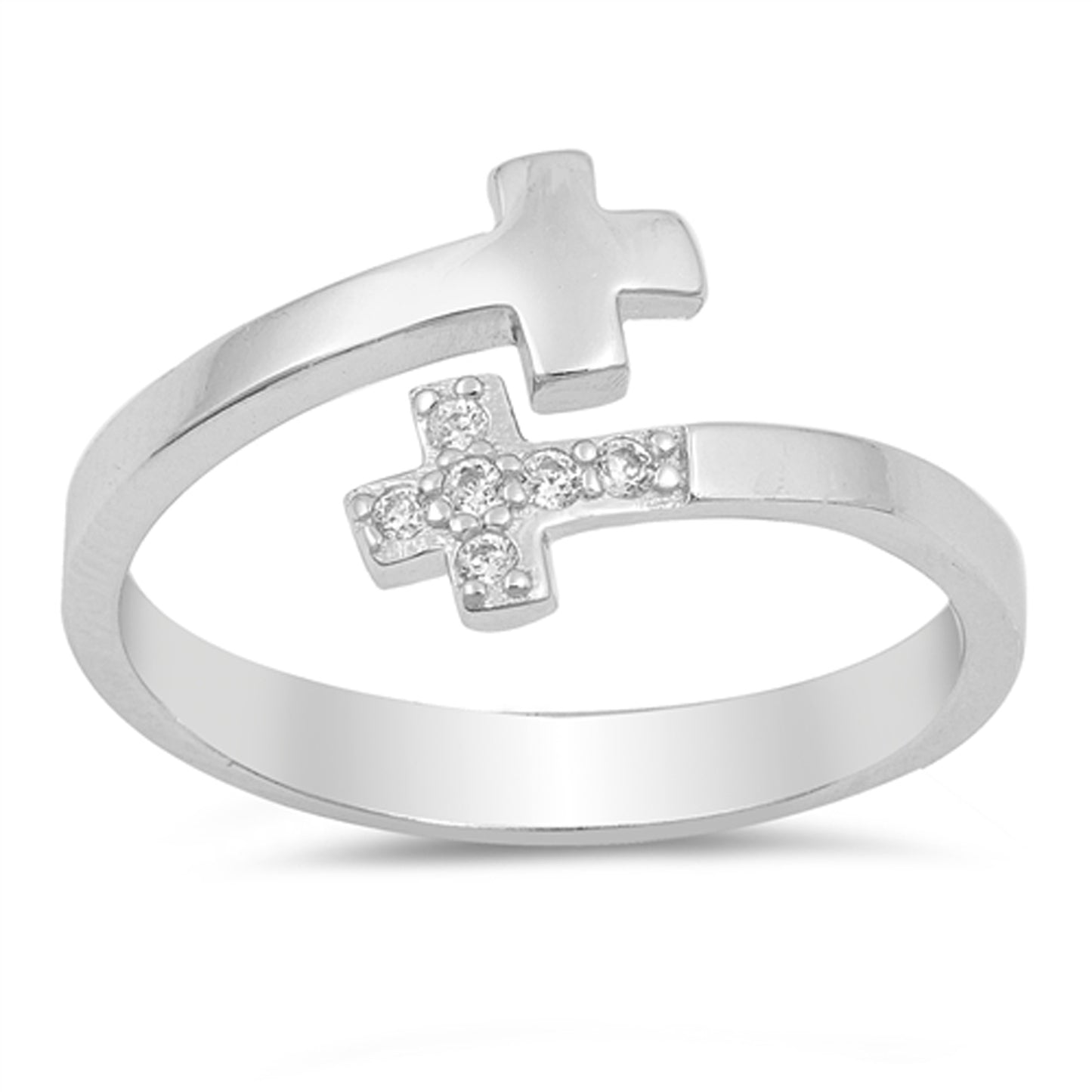 Two Cross Bypass Ring Cubic Zirconia Accent in Sterling Silver