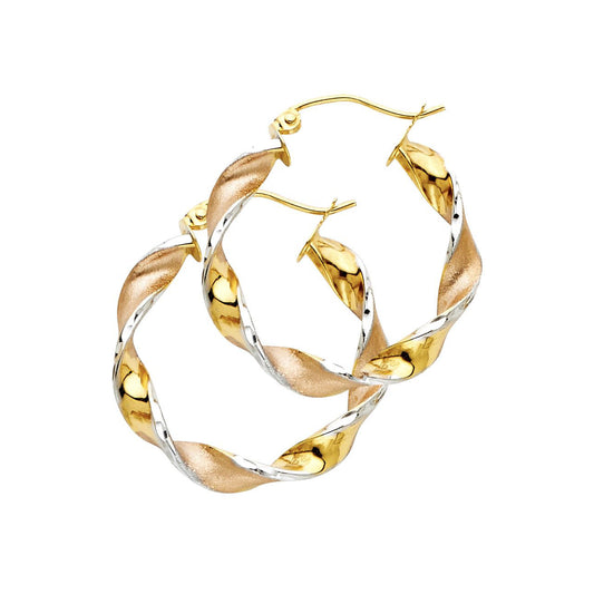 Twisted Thick Hoop Earrings in 14k Three Tone Gold