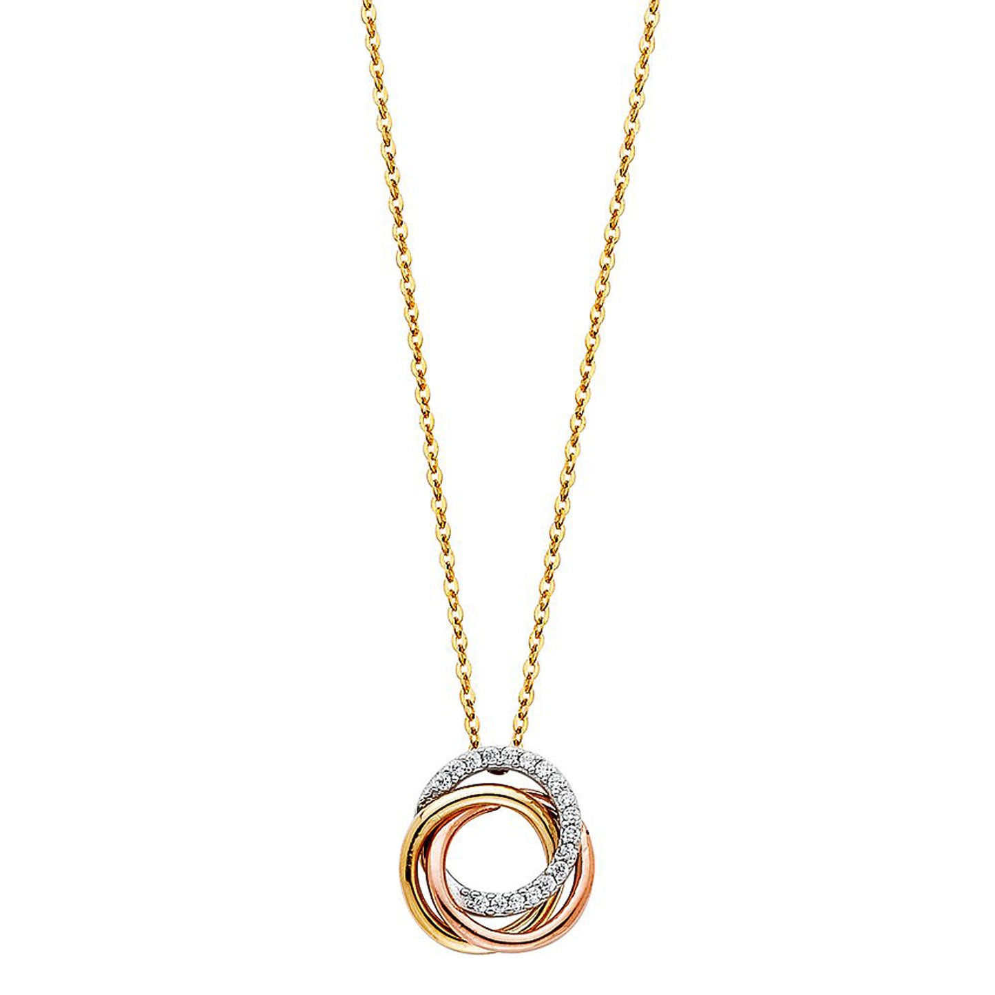 Rolling Rings with Cubic Zirconia Accent Pendant Necklace in 14k Three Tone Gold