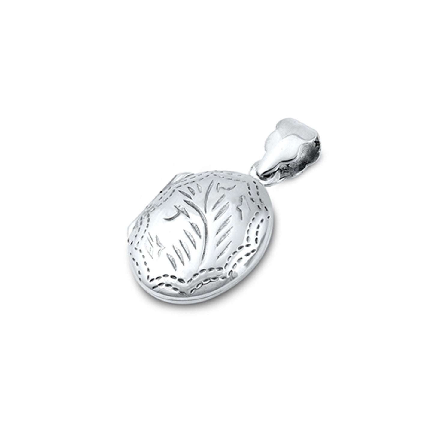 Floral Vine Design Oval Picture Locket Pendant in Sterling Silver