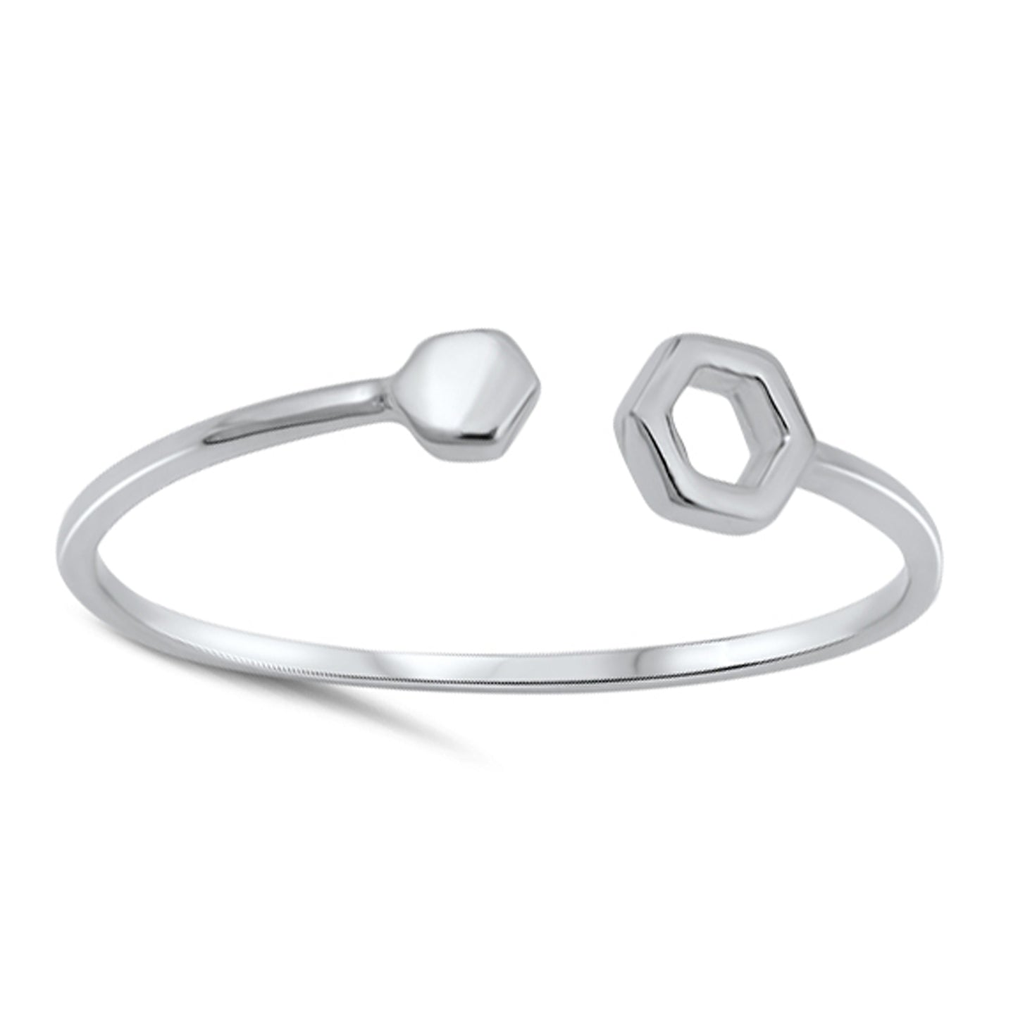 Hexagon Geometric Shape Open End Ring in Sterling Silver